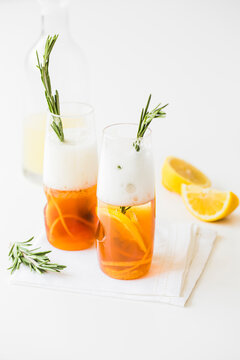 LIght fruity drinks on white background