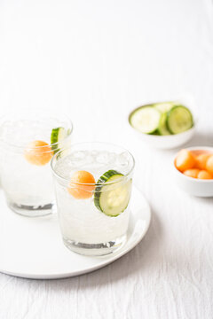 LIght fruity drinks on white background