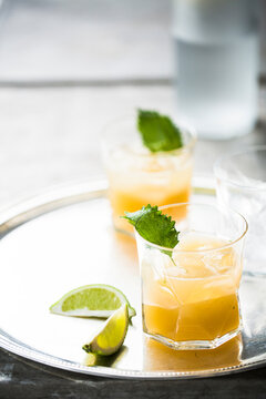 LIght fruity drinks on white background