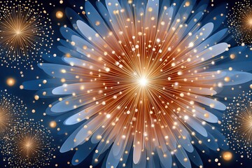 Obraz premium Golden blue starburst fireworks burst with glowing lights for celebration and festive background