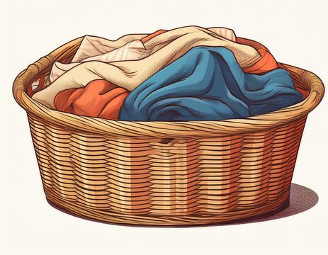 wicker laundry basket filled with clean clothes image