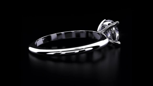 Luxury Round Diamond Engagement white gold Ring 360 Rotation, Brilliant Cut Solitaire Jewelry Animation on Black Background, 4K