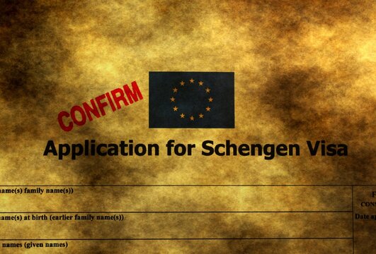 Confirmed Schengen Visa Application Form with EU Flag  Immigration Approval Concept