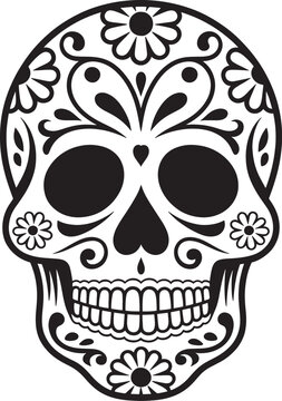 Decorative sugar skull with floral patterns and heart nose vector illustration for holiday designs.