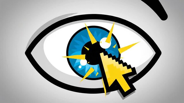 Cursor Clicking on a Stylized Eye Symbolizing Online Interaction.