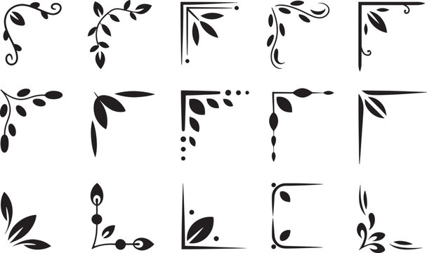 Decorative floral corners and borders, elegant vine elements for design.