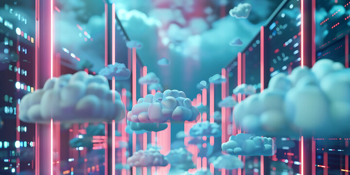Futuristic Cloud Server Room with Neon Lighting