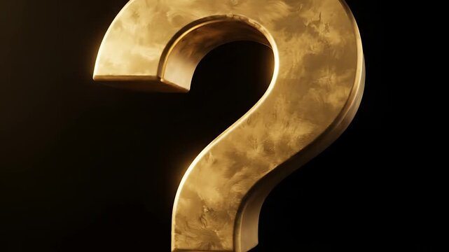 Golden Question Mark Symbol Illuminated Against Dark Background.