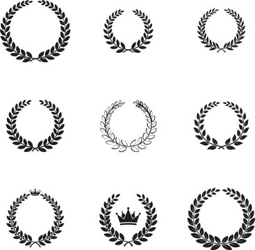 Set of laurel wreath vector frames and award leaf badge collection design