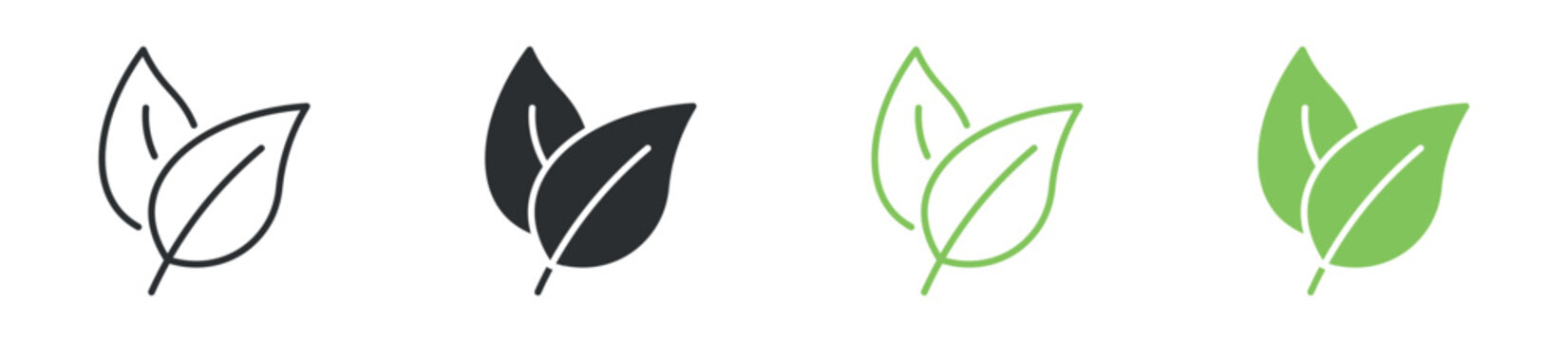 Eco leaf icon set. natural organic symbol. sustainability and green environment concept. vector illustration.

