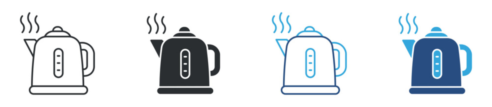 Electric kettle icon set. hot water appliance with steam. kitchen equipment and household concept. vector illustration.