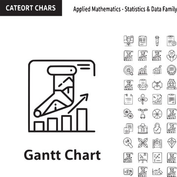 Flat design Gantt chart and categorical data icons for business project management and statistics