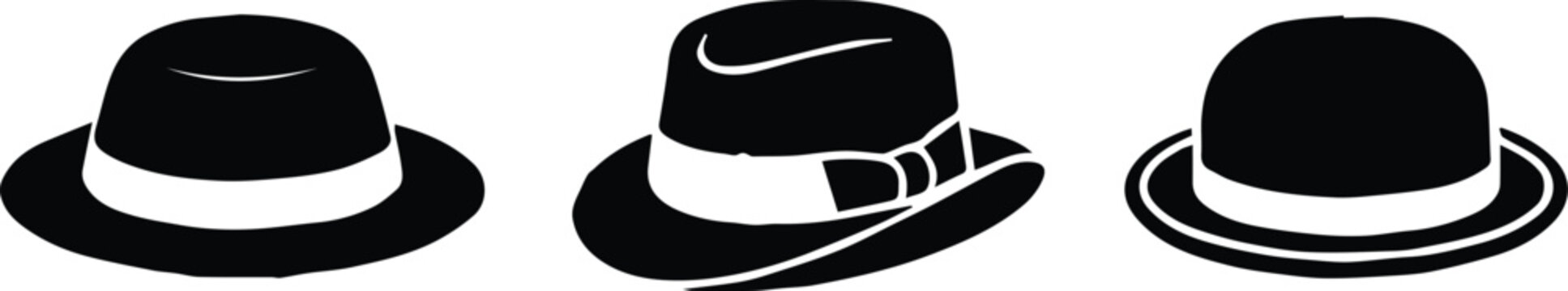 hat styles boater fedora bowler line art vector icons