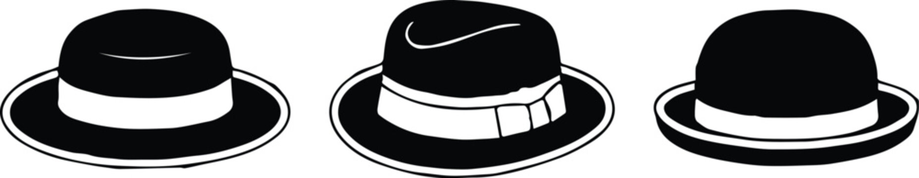 hat boater fedora bowler silhouettes vector set black white