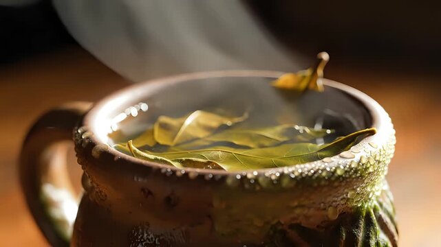 Steaming Hot Herbal Tea in a Rustic Ceramic Mug.