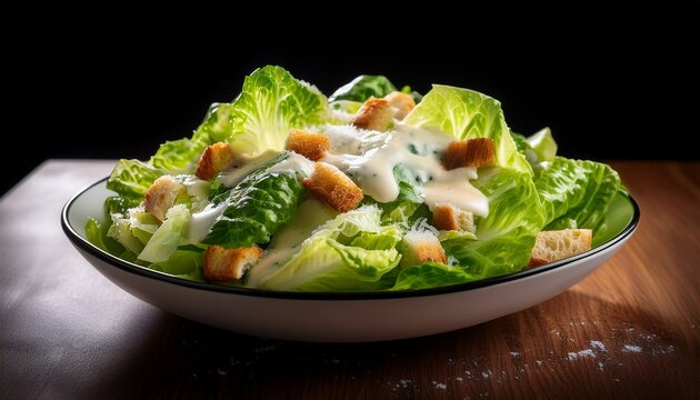 a classic caesar salad with crisp romaine lettuce creamy caesar dressing