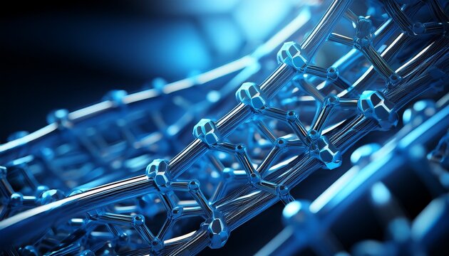 carbon nanotubes shown in a detailed molecular structure with vibrant blue visualization