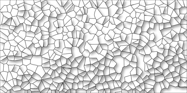 Abstract Voronoi Pattern with Black Outlines and Soft Shadows on White Background Geometric Tessellation Texture