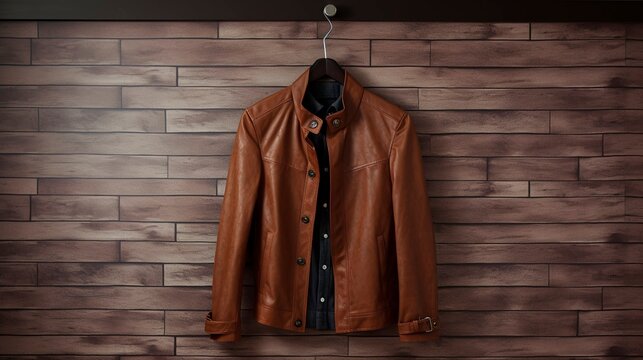 A photo of a stylish casual jacket on a wooden hook.