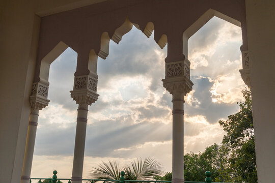 Cuba, Cienfuegos.  Moorish architectural stylings in old villa.