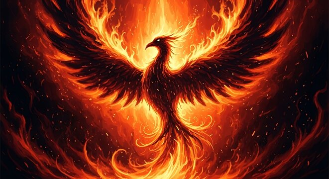 Majestic phoenix rising from flames a symbol of rebirth and immortality