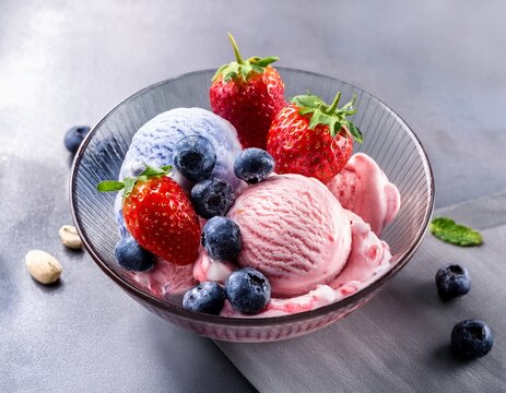 ice cream sundaes strawberries blueberries