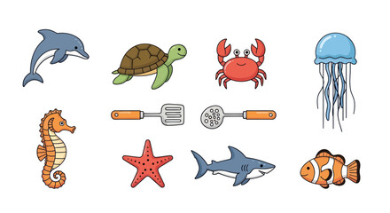 Cartoon aquatic creatures and kitchen utensils © Alexa