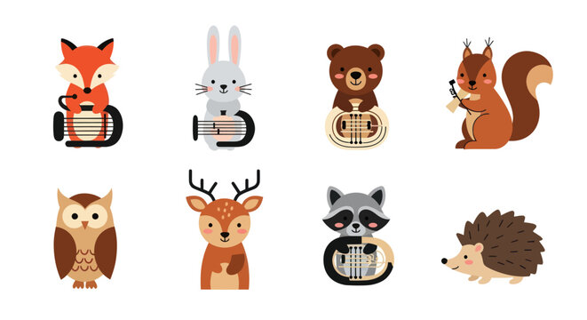 Cartoon animals playing musical instruments