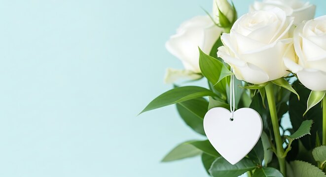 Delicate white lisianthus bouquet with a heart shaped tag symbolizing love and affection