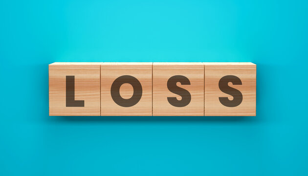 Wooden Blocks: The word LOSS is spelled out on wooden blocks, set against a vibrant turquoise background. A straightforward representation of financial setbacks.
