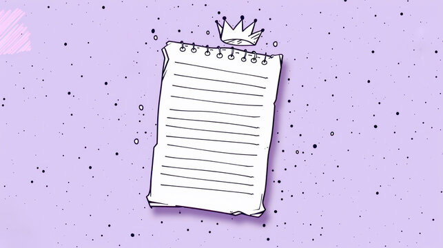 Sticky note white black border crown sun symbols purple soft background copyspace design