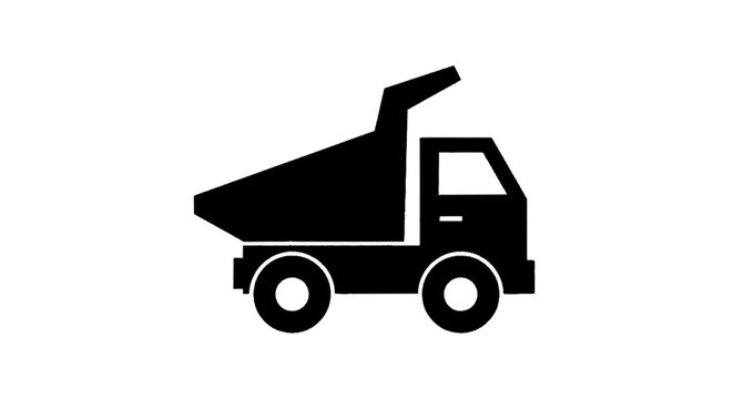 Minimal black silhouette icon, simple flat vector, bold black shape, no, no shading black silhouette of a dump truck icon on a, flat icon style