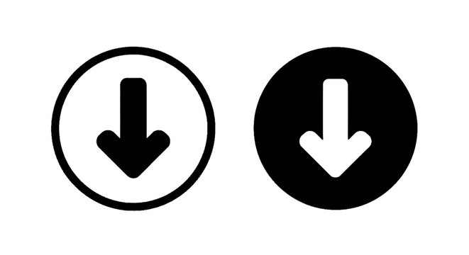 Minimal black silhouette icon, simple flat vector, bold black shape, no, no shading two circular arrow icons pointing down on a, flat icon style