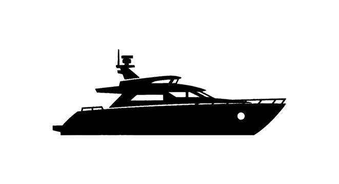 Minimal black silhouette icon, simple flat vector, bold black shape, no, no shading silhouette of a luxury motor yacht on a, flat icon style