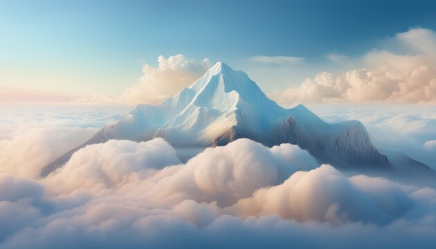 a majestic great pyrenees lying on a drifting cloud with soft pastel mountains upside down overhead like a dreamy reflection