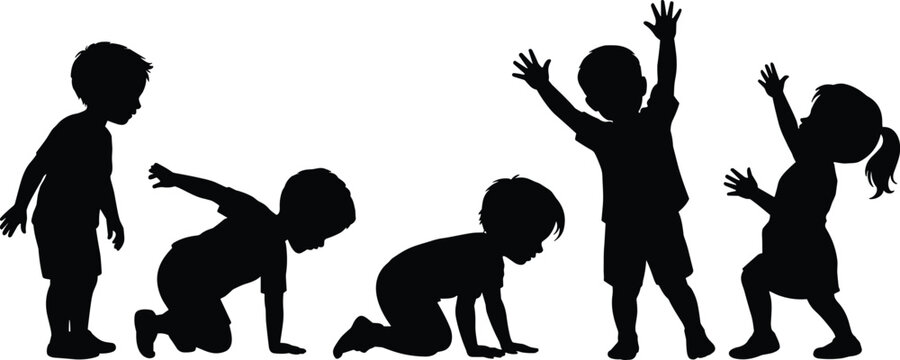 Children Playing and Crawling Silhouettes vector