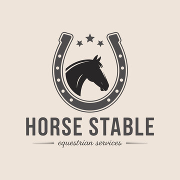 Horseshoe with Horse Head and Stars Logo silhouette