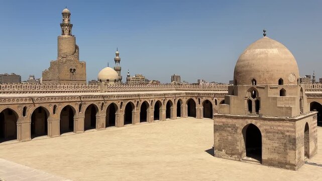 Mosque of Ibn Tulun in Cairo, Egypt, was built between 876 and 879 by Ahmed bin Tulun, the founder of the Tulunid dynasty, the first Turkic state established in Egypt.
