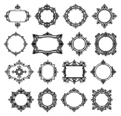 Obraz premium Brass plate set with ornate black line art design featuring decorative, metallic, intricate details with fine lines and curved borders