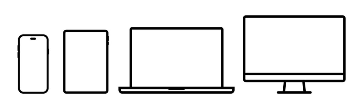 Modern Device icons of Smartphone, Tablet, Laptop and Computer Monitor Vector illustration Symbols