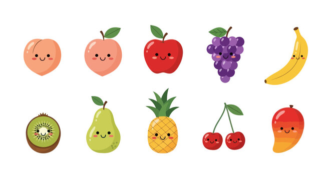 Cartoon fruits illustration with smiling faces