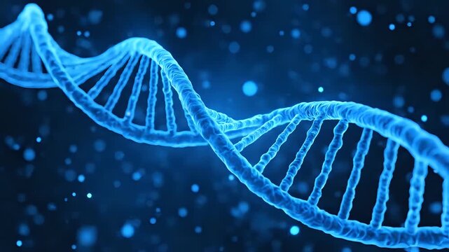 Abstract Blue DNA Double Helix Structure Rotating Slowly.