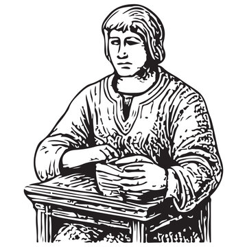 Woman Playing Zither Traditional Folk Instrument Vintage Style Illustration