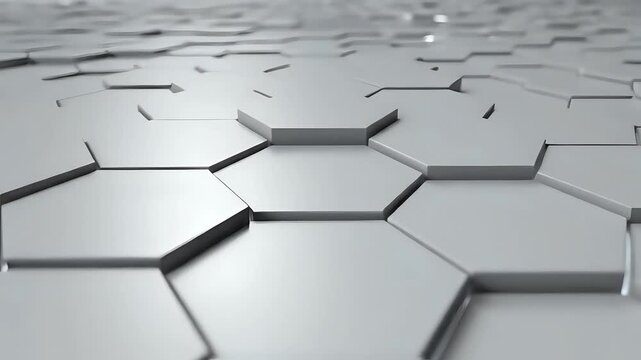 Abstract Hexagonal Grid Surface with Metallic Sheen and Depth of Field.