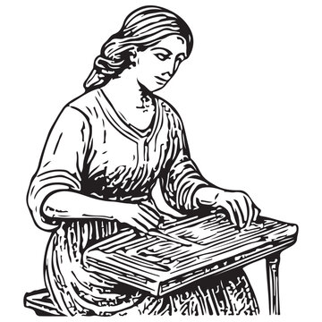 Woman Playing Zither Traditional Folk Instrument Vintage Style Illustration