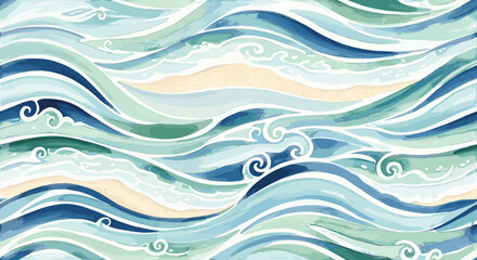 Fototapeta premium Abstract watercolor waves with flowing blue and green tones