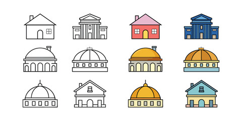 Colorful building icons set houses domes and architectural structures silhouette © UTTOM