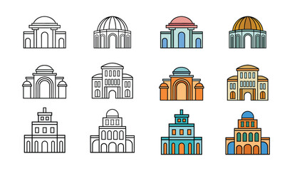 Architectural icons a collection of dome and building line art illustrations © UTTOM