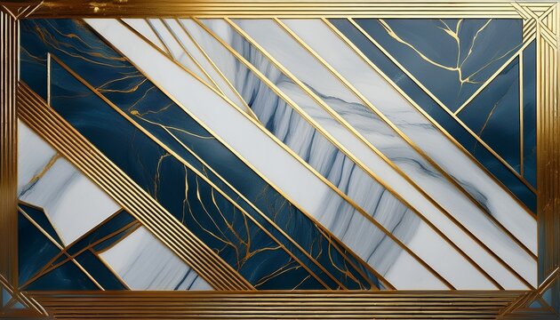 large marble slab with geometric strains of gold in art deco style