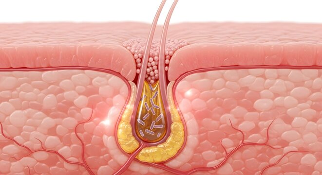 Advanced Acne Formation Diagram Highlighting Sebum Accumulation Deep Inside Skin Pore Causing Inflammation